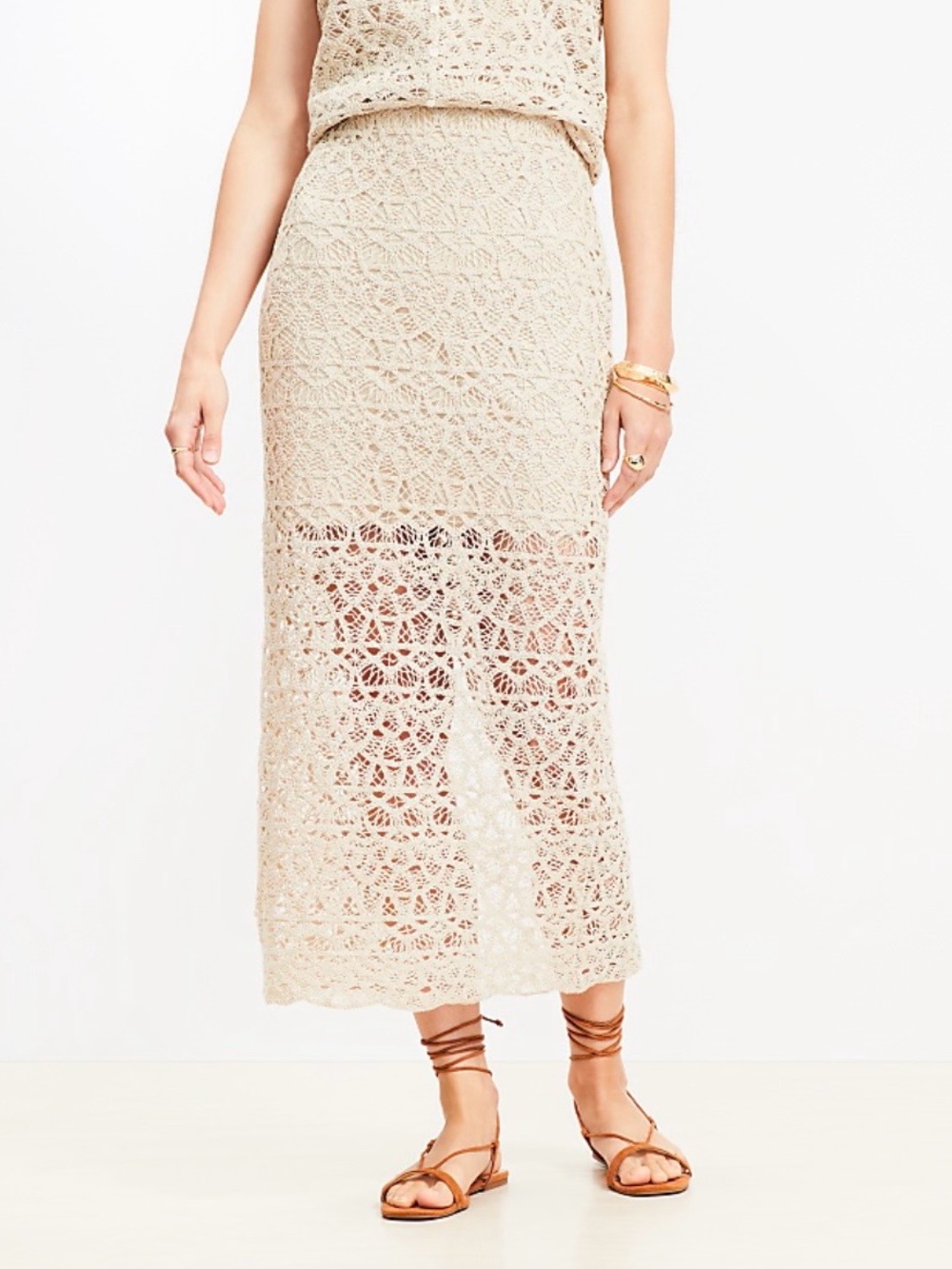 LOFT Crochet Maxi Skirt in Beige
